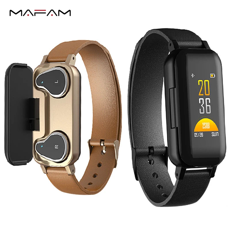 MAFAM T89 умный бизнес человек двойной Bluetooth наушники фитнес-браслет монитор сердечного ритма Смарт-браслет спортивные часы