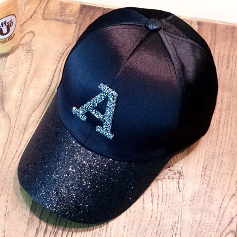 Черный Бейсболки мужская Кепка snapback папа шляпа горный хрусталь летняя шляпа мода хип хоп кепка Женская gorras para унисекс beisbol подарок - Цвет: Черный