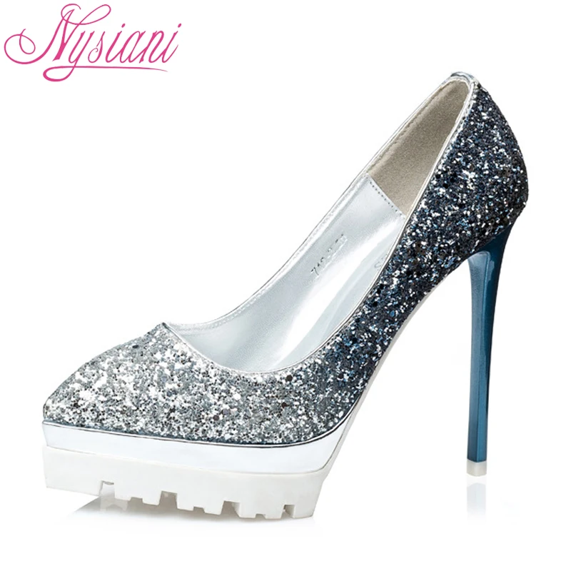 Nysiani Платформы Насосы Для Выпускного Вечера 2017 Весна Блестками Ткань Острым