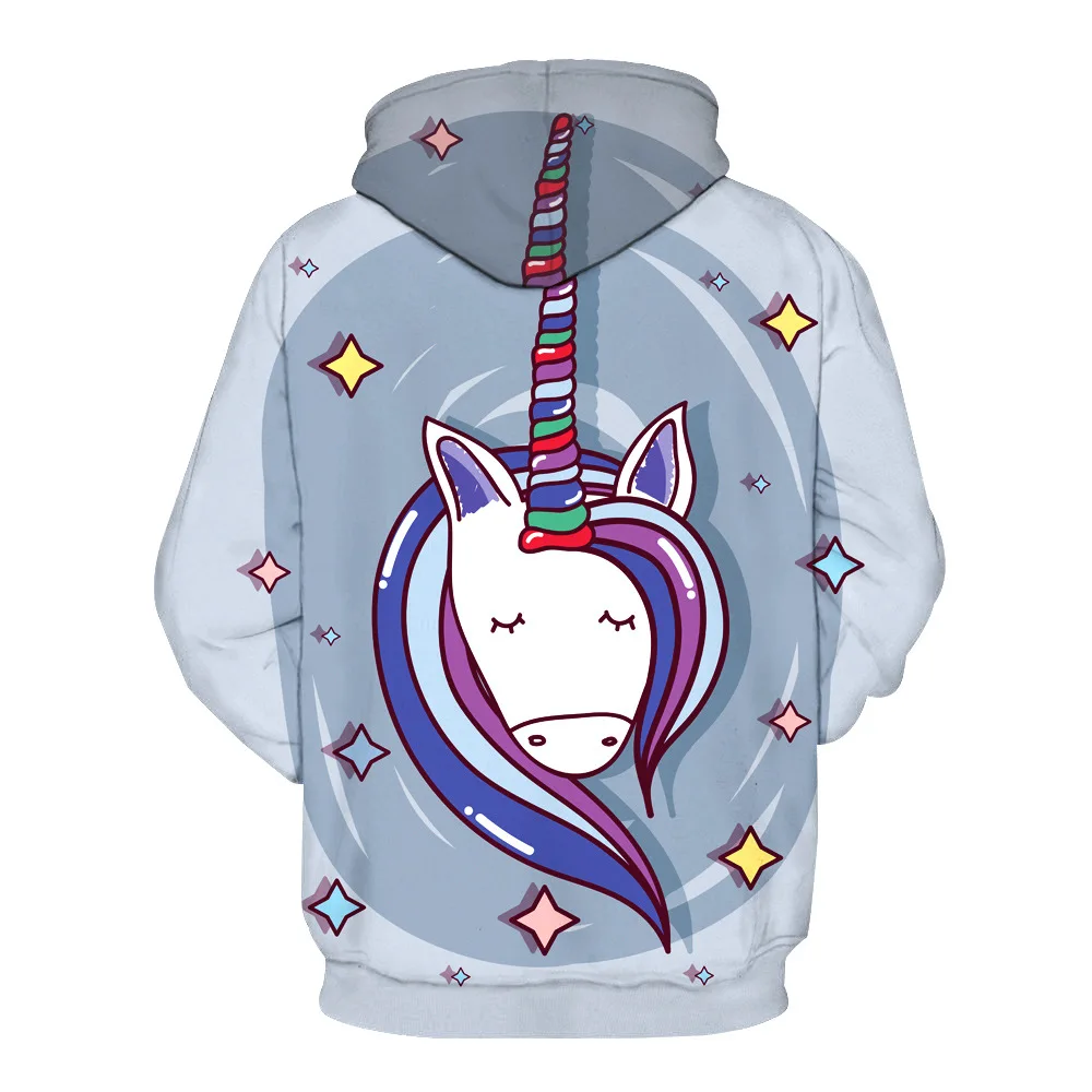 Girls 4-12 Y Spring Autumn Hooded Long Sleeve 3D Digital Print Stars &amp Unicorn Pattern Hoodies Casual Loose Fit | Детская одежда и