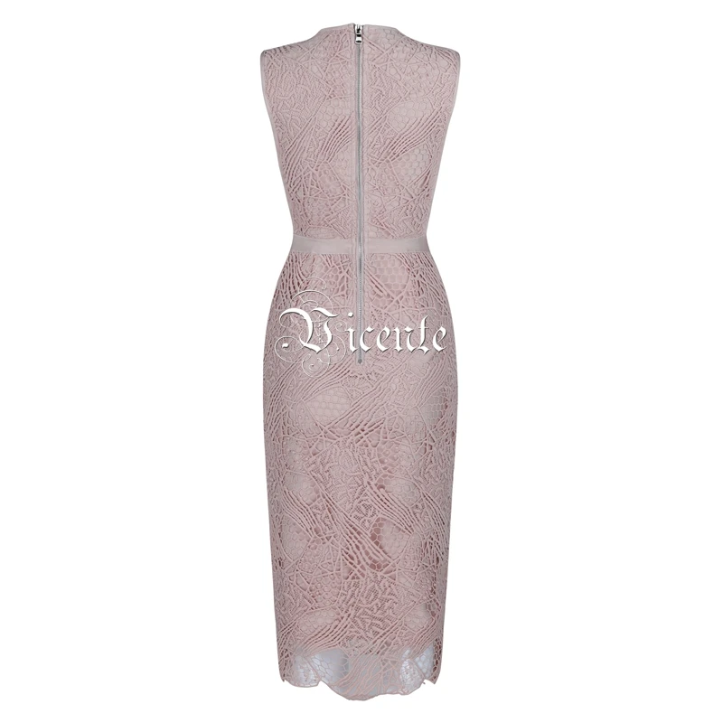 Vicente HOT Trendy Pink Lace Midi Dress Sexy Sleeveless Mesh Splicing Wholesale Celebrity Party Club Bandage | Женская одежда