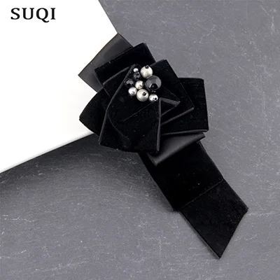 black SUQI Модные женские красивые бархатные ленты с бантом, красивые женские Броши ручной работы с искусственным жемчугом, Винтажные Ювелирные изделия для костюма - Окраска металла: black