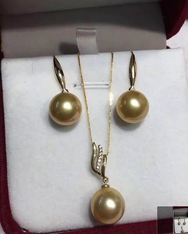 

free shipping >>>>noble jewelry huge 14k 11-12mm south sea round gold pearl pendant earring
