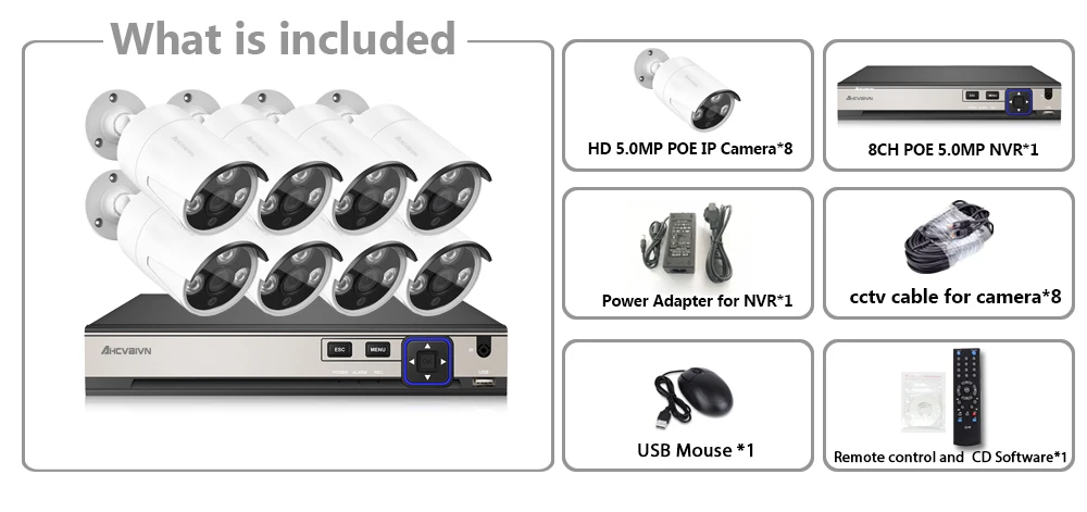 8Ch HD H.265 5MP POE камера безопасности NVR CCTV система с 2592*1520 ip-камера наружного ночного видения комплект видеонаблюдения
