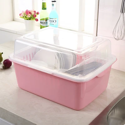 Pink Съемный пылезащитный пластиковый слив с крышкой подставки-держатели для чистки шкафа блюдо чашка Подставка под палочки для еды кухонная полка для хранения - Цвет: Pink