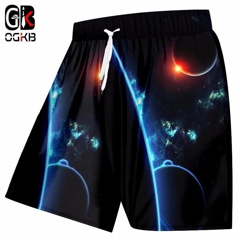 Мужские пляжные шорты OGKB тренировочные эластичные штаны с 3d принтом Галактики