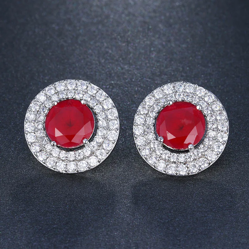 Red Новые зеленые круглые серьги-гвоздики с кубическим цирконием для женщин, ювелирные изделия из друзы, серьги-гвоздики белого и синего цвета, серьги для невесты, серьги AE561 - Окраска металла: Red