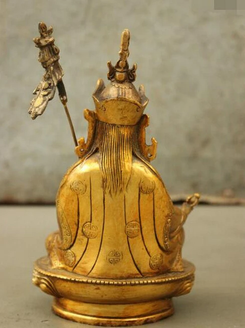 ZSR 827 + Тибет Vajrayana бронзовая позолоченная гуру Rinpoche Padmasambhava Padmakara статуя Будды|buddha