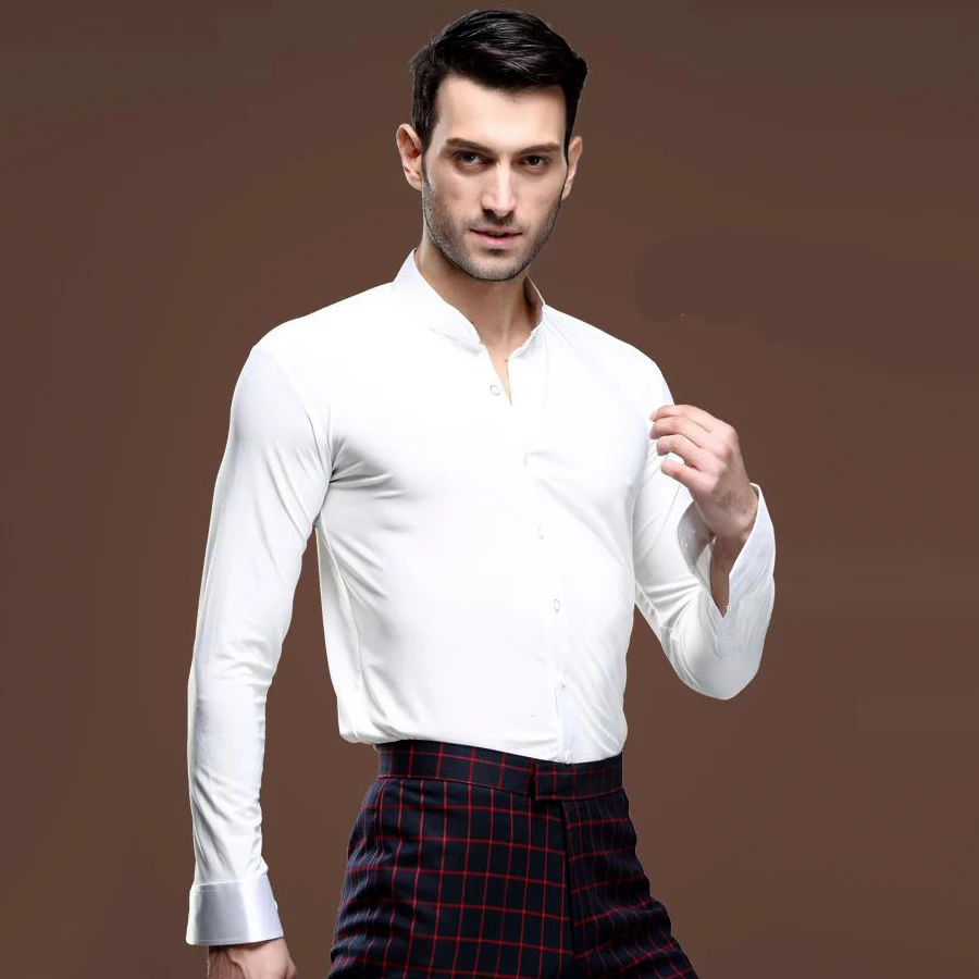 Мужской Топ для бальных танцев бежевая/красная/черная рубашка