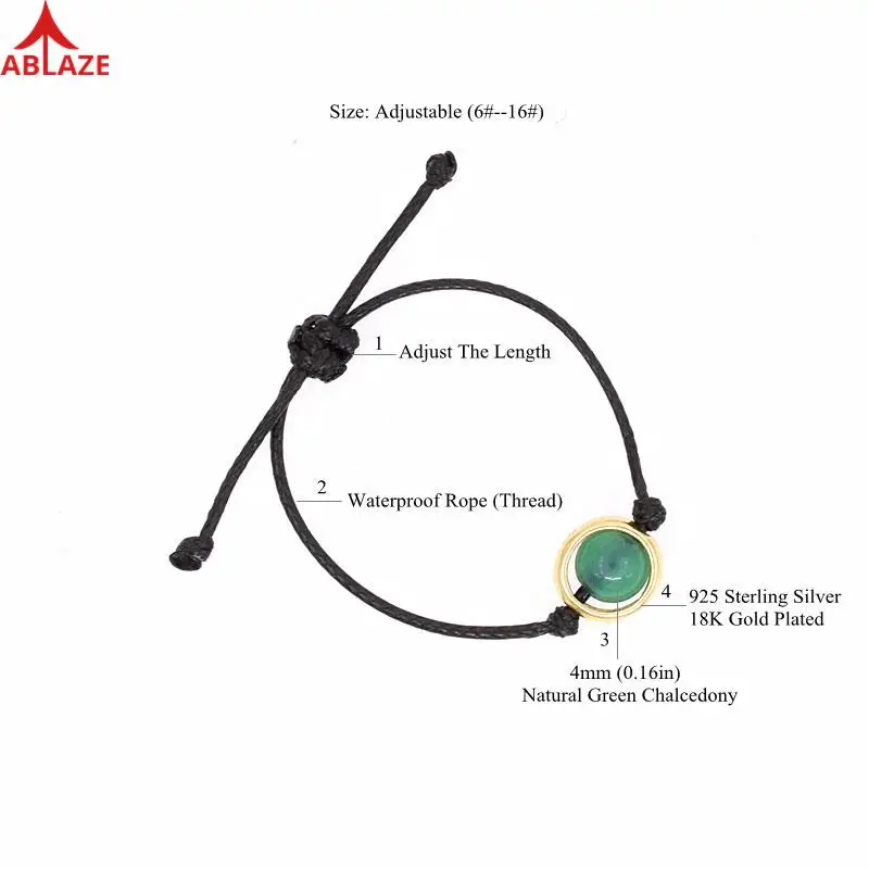 4 мм натуральный драгоценный камень Регулируемые кольца настоящее 925 серебряный