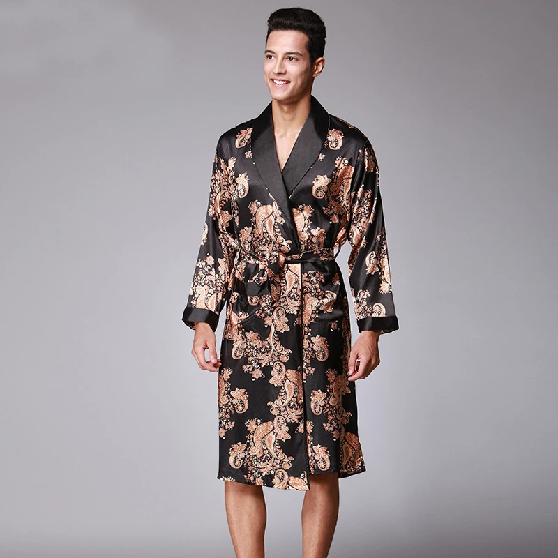 Халат кимоно Мужской Атласный Шелковый пикантная одежда для сна с длинным