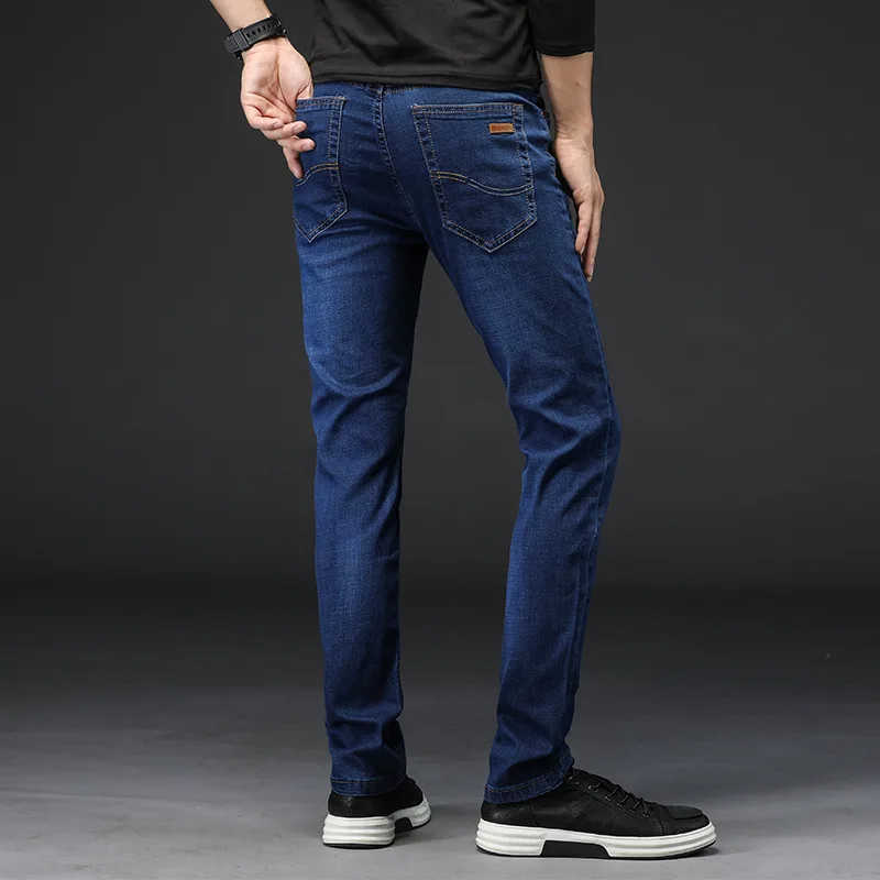 Men Jeans High Quality Famous Brand Stretch Straight Slim Fit Blue Men's Classic Denim Casual Pants Long Trousers | Мужская одежда