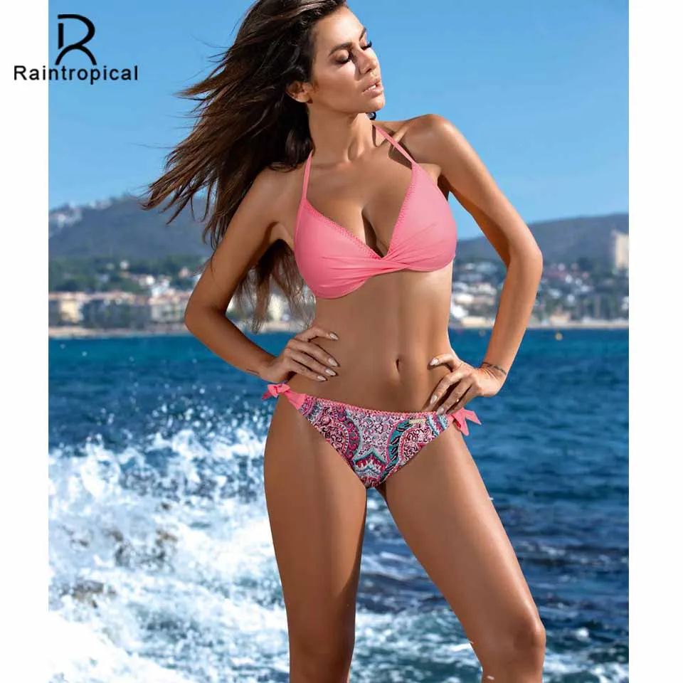 Женский купальник-бикини с завязками на шее Raintropical пляжный купальный костюм