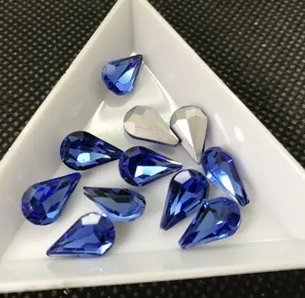 sapphire Glass Crystal Pear 5*8mm 6*10mm 8*13mm nice colors Waterdrop water drop teardrop shape Glue on rhinestone beads nailart diy trim - Цвет: sapphire