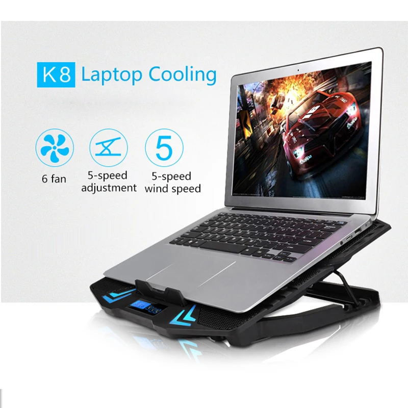 

Охлаждающая подставка для ноутбука 12-15,6 дюймов, с 6 вентиляторами, 2 USB-порта