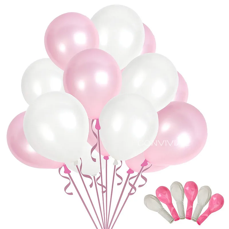 Pink White 12 шт., розовые, белые прозрачные шары, латексные гелиевые шары для вечеринки в честь Дня Рождения, товары для вечеринки в честь рождения ребенка, свадебные украшения, баллон для мероприятий - Цвет: Pink White