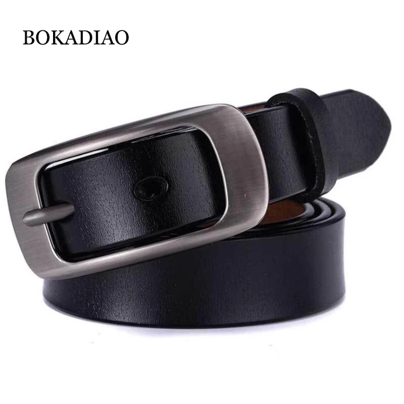 BOKADIAO Hot women's genuine leather belt Punk luxury brand designer belts for women high quality casual female jeans belt Black