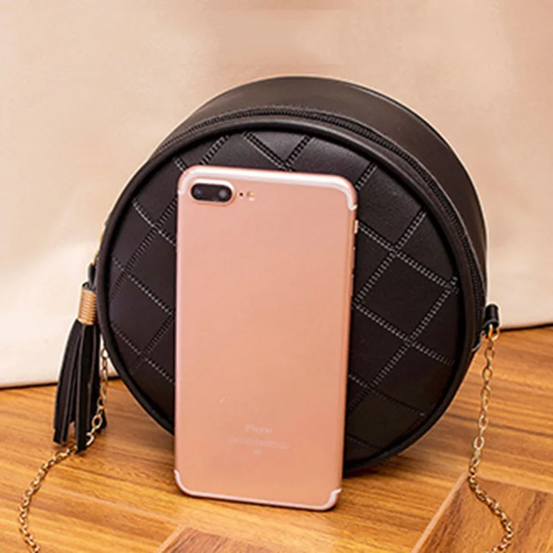 

Women Crossbody Bag with Tassels Round PU Leather Chain Messenger Bag New