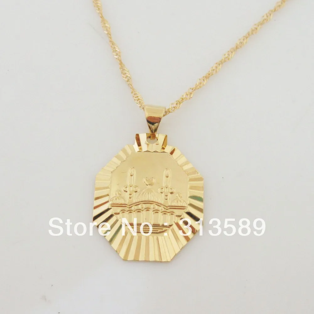 Min order 10$ /Can mix design /NEW - YELLOW GOLD GP OVERLAY 18.5&quot NECKLACE&ampMUSLIM ALLAH GOD PENDANT QURAN./Great Money Maker |