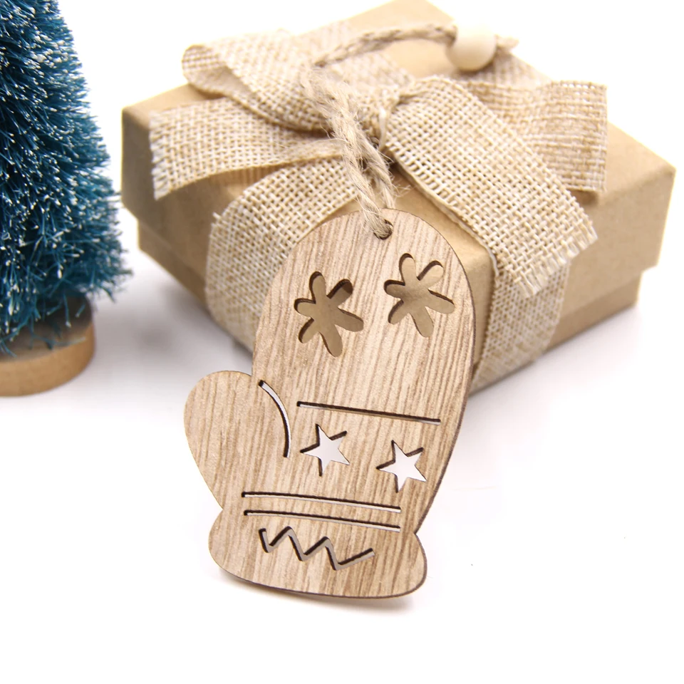 Gloves New!6PCS Cute Christmas Snowflakes&Deer&Tree Wooden Pendants Ornaments Christmas Party Decorations Xmas Tree Ornament Kids Gift - Цвет: Gloves