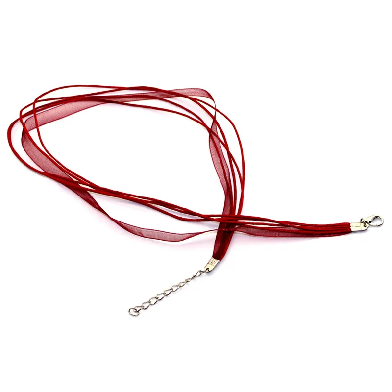 

10Pcs Necklaces Organza Ribbon Waxen Cord String Lobster Clasp Dark Red Jewelry DIY Findings 43cm(17")