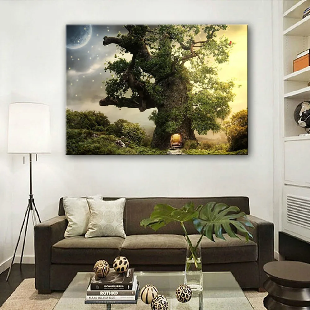 Бесплатная доставка растягивающиеся холсты принты животных под деревом