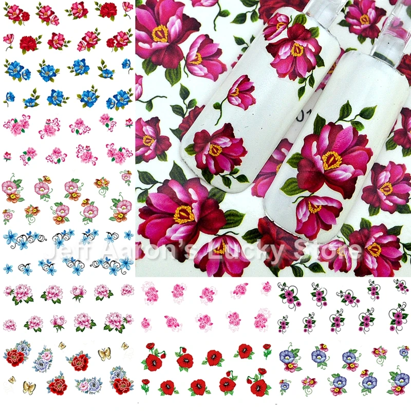 

12PCS/lot beauty flower water transfer nail art stickers decals nails decorations accessoires manicure supplies tools A685-696