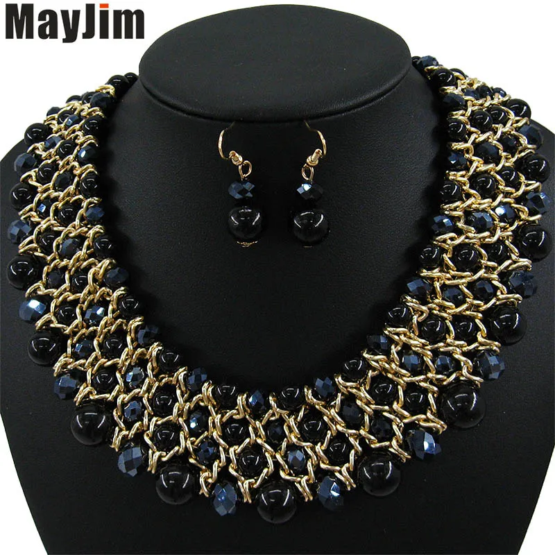 MayJim, Модный бисер, винтажная цепочка, ювелирные наборы, роскошное ожерелье ручной работы с кристаллами, серьги, женские свадебные ювелирные изделия в Дубае