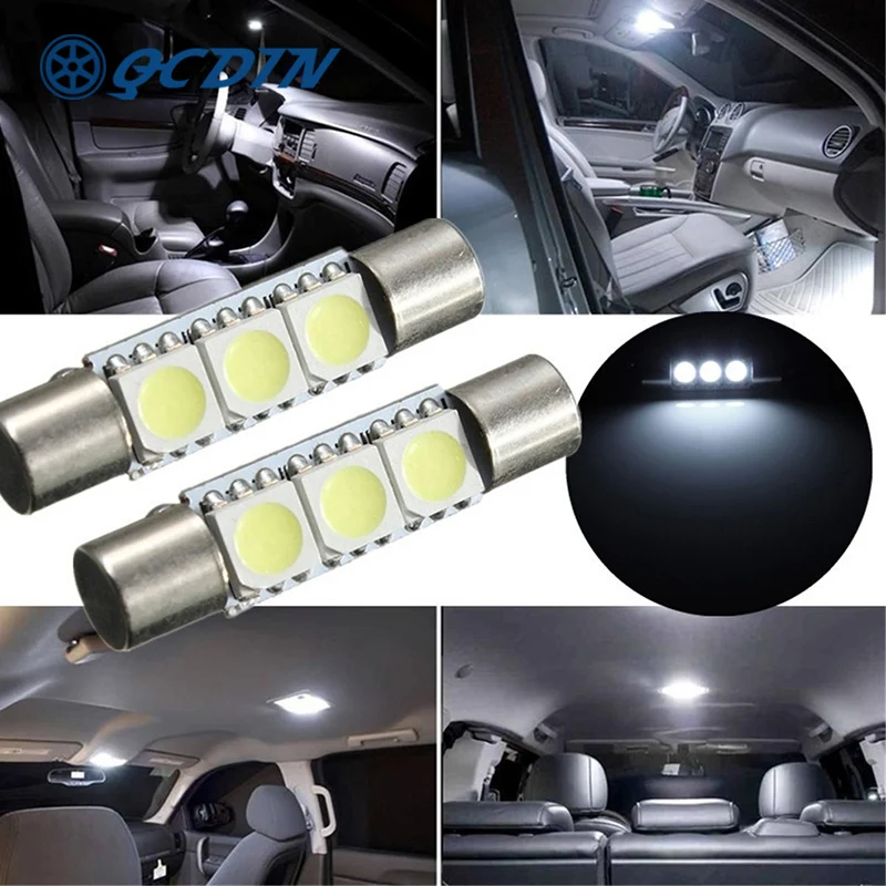 

QCDIN 10Pcs/Set White 6614 T6 5050 SMD Car Auto Festoon Dome Interior LED Lights Lamp Reading Door Number Lamp 29cm Dc