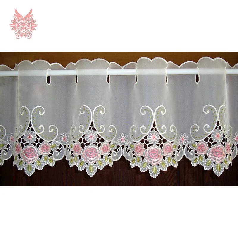 Новинка, модная розовая кружевная занавеска с цветочной вышивкой, занавеска для кофейного/кухонного зала SP2980