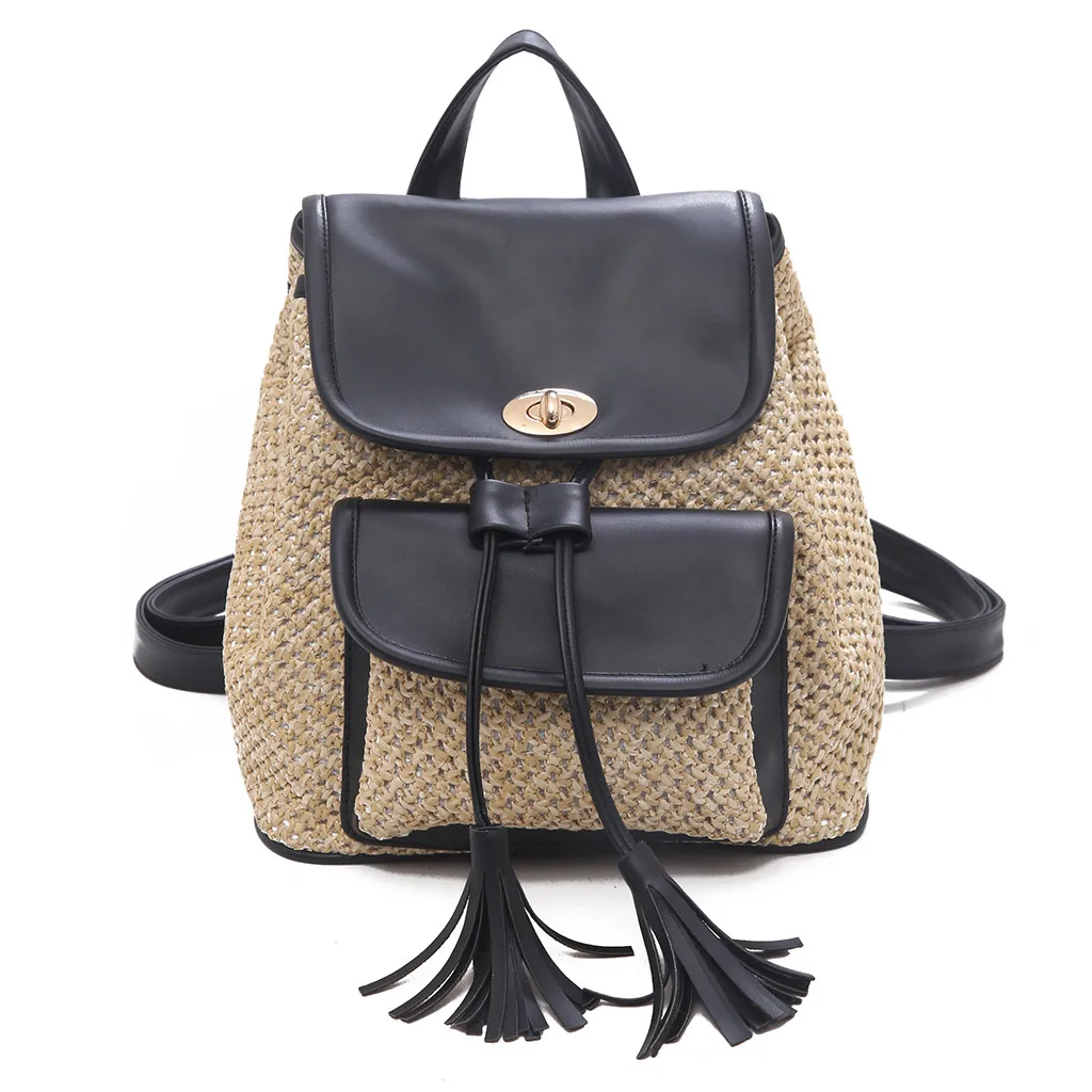 Женский модный рюкзак с кисточками соломенный Рюкзак С плечиками школьная сумка