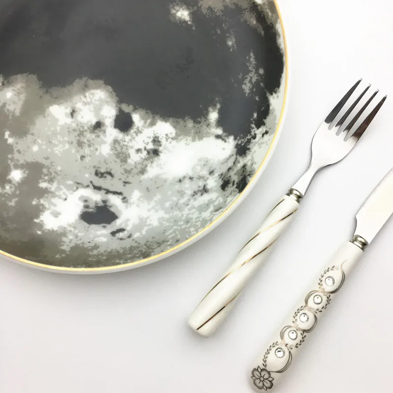 Креативная плоская тарелка для стейка с поверхностью Луны керамическая посуда 8