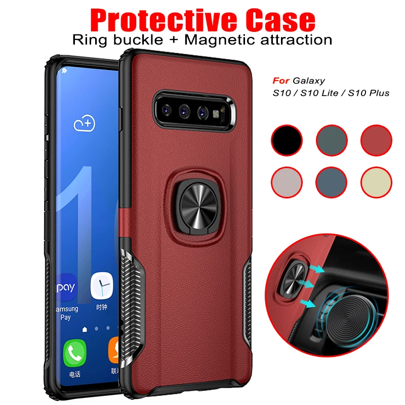 

2019 Newest Silicone Case for Samsung Galaxy S10 s9 8 Plus Phone Back Cover For Galaxy S10 S10 Lite Case Metal Ring Car Stand