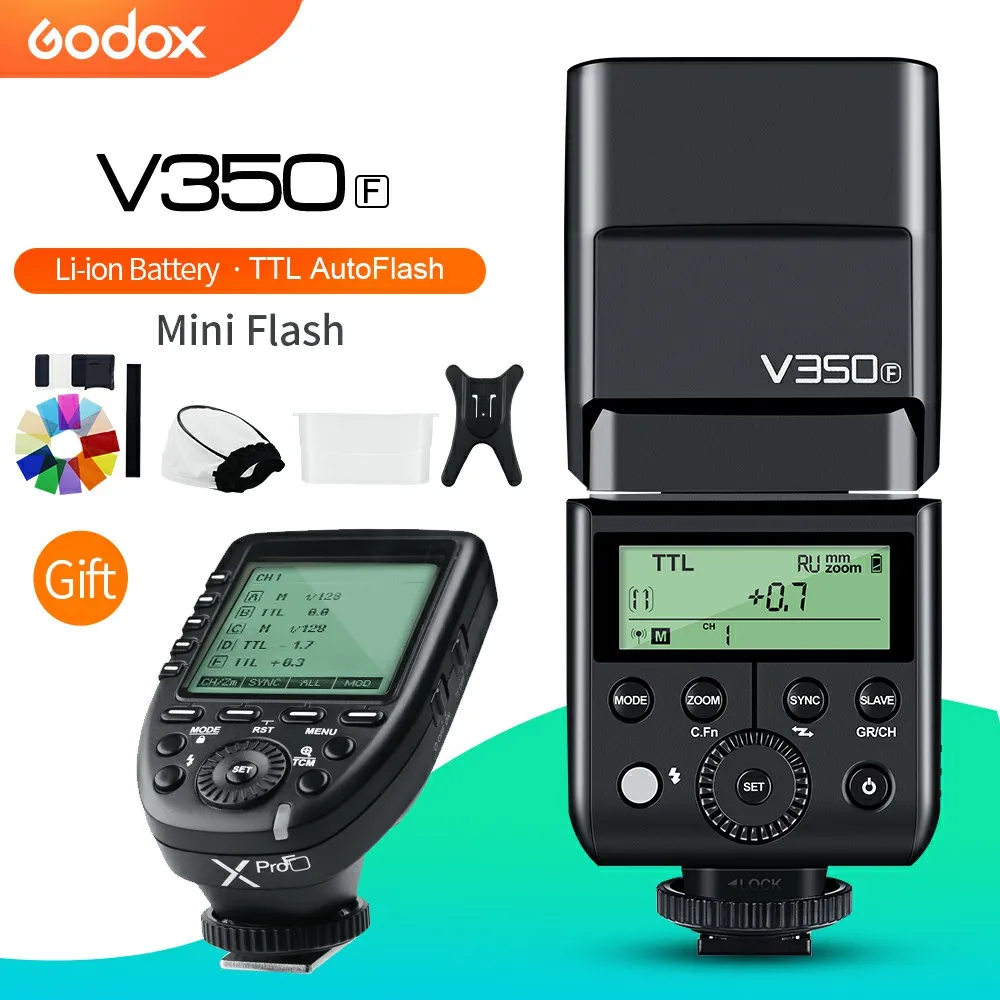 Вспышка Godox V350F ttl HSS 1/8000s со встроенной литий-ионной батареей 2000 мАч с передатчиком триггера Xpro-F для камеры Fujifilm