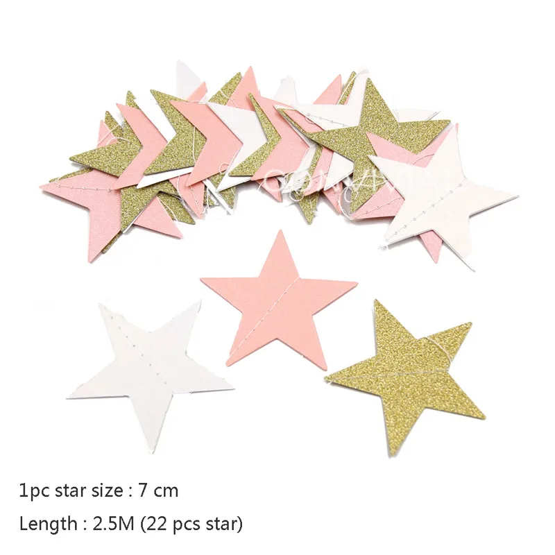 Gold Pink White 1 комплект Золотая бумага звезда круглые гирлянды с баннерами 2 м день рождения цепочка баннер украшения занавеска Свадебная вечеринка Декор комнаты поставки - Цвет: Gold Pink White