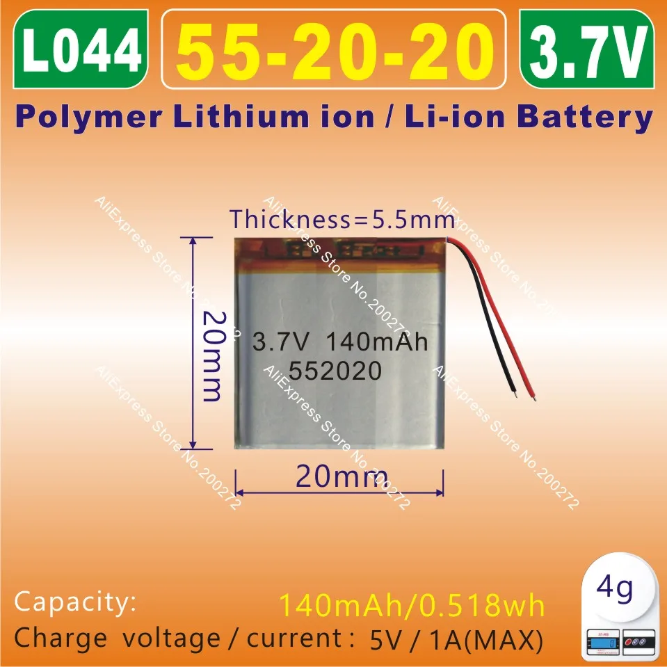5pcs [L044] 3 7 V 140mAH [552020] PLIB Полимерный литий ионный/литий ионный аккумулятор для BLUETOOTH