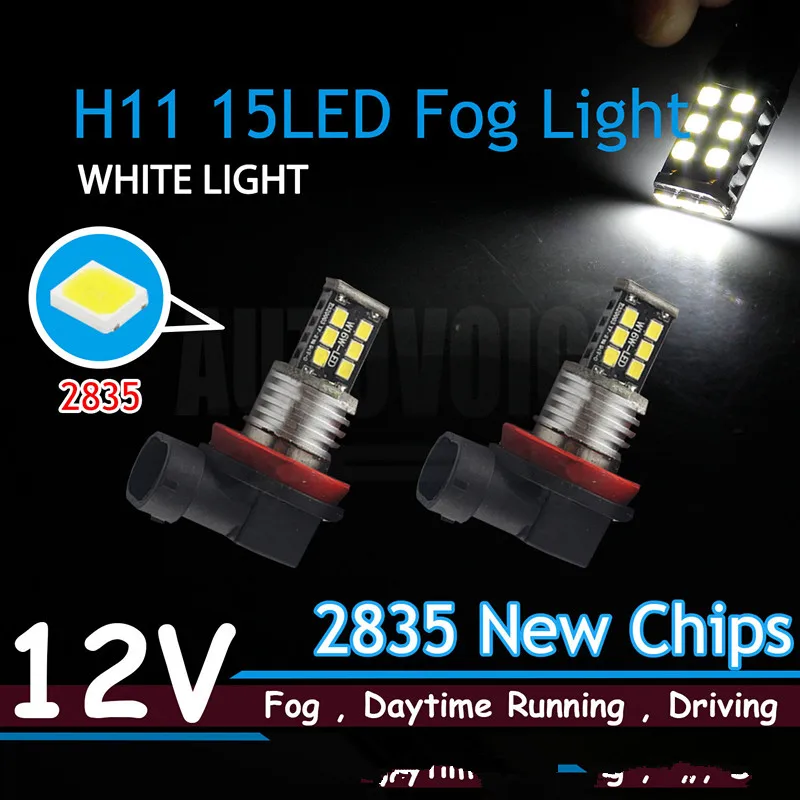 

2pcs H11 High Power 2835 15-LED Fog Driving Light DRL Lamp Bulbs White 6000K New