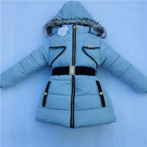 blue grey Зимний плотный теплый хлопковый пуховик с поясом для мальчиков и девочек, детская зимняя одежда - Цвет: blue grey