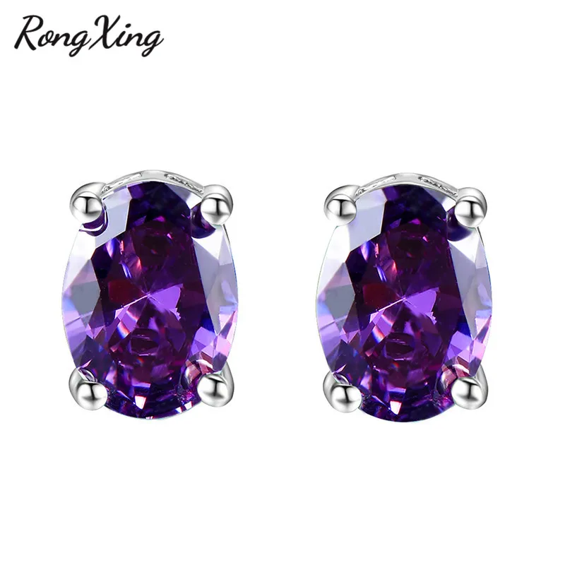 Женские серьги гвоздики с красным/белым/фиолетовым камнем|Серьги-гвоздики| |