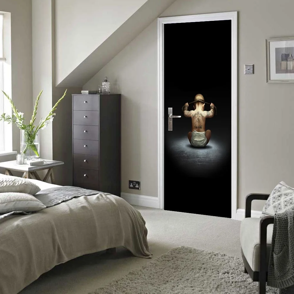 Возобновить украшения дома детские самоклеющиеся 3d двери Стикеры Медведь Печать