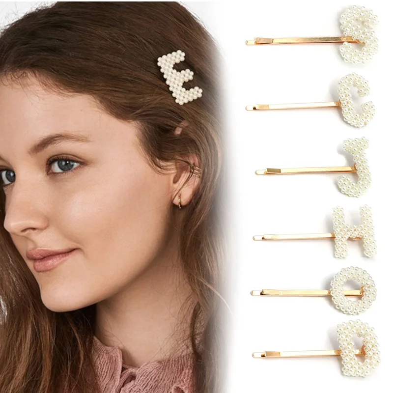 Женские заколки для волос INS корейские с жемчугом и буквенным принтом милые