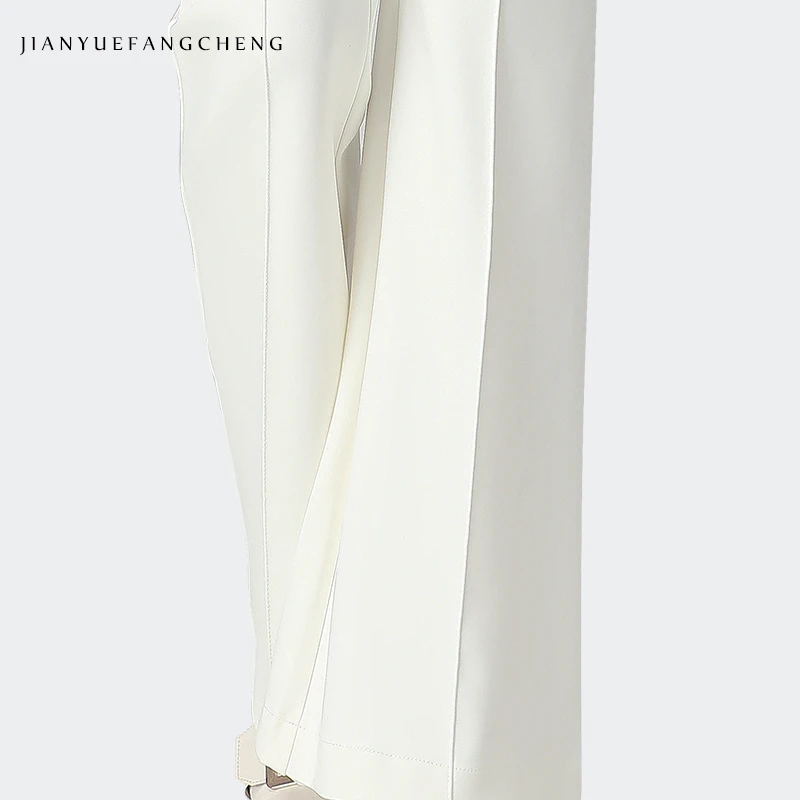 

2019 Newest Mid Waisted Pleated White Boot Cut Women' Pants Regular Full Length Plus Size S-4XL Slim Woven Woman Trousers Pants