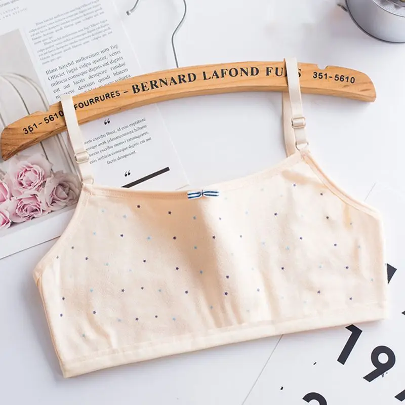 

Girl Candy Color Sport Training Bra Underwear Cute Little Star Print Wireless Bralette Adjusted Straps Cotton Vest 8-16T