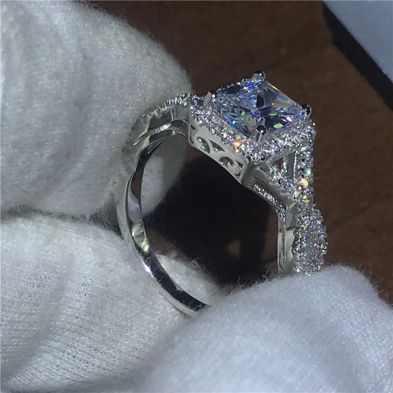 Ручной работы 925 Серебряное кольцо Принцесса cut 3ct AAAAA Циркон cz обручальное кольца
