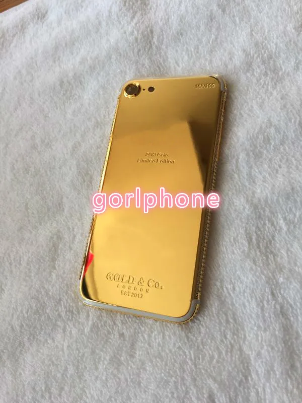 Для iphone 7 и для iphone 7 plus настоящее золото 24ct позолоченный корпус замена задняя крышка с алмазной рамкой и кристаллом