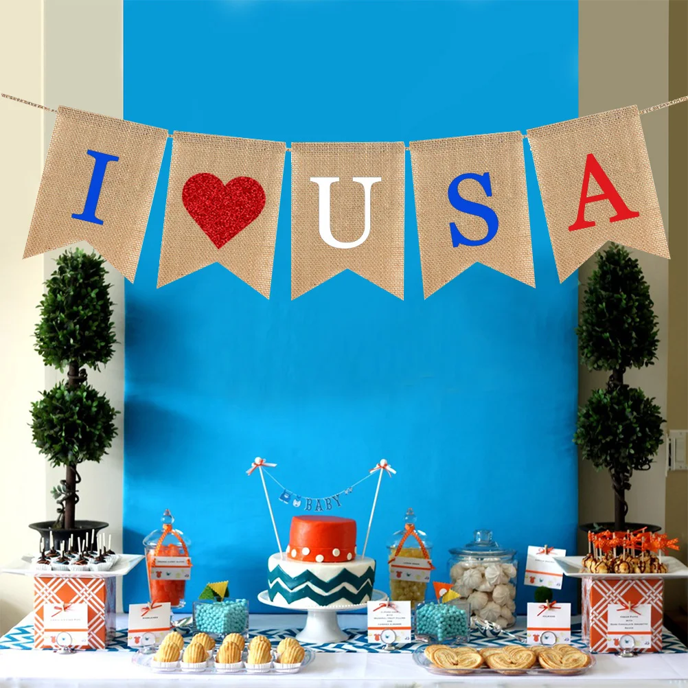 USA Independence Day Linen Dovetail Pull Flag Garland Shape Hanging Banner Bunting For 4th Of July Party | Дом и сад