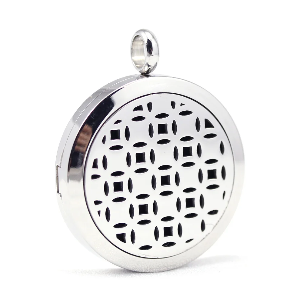 

30mm 316L stainless steel round design aroma aromatherapy essential oil diffuser necklace