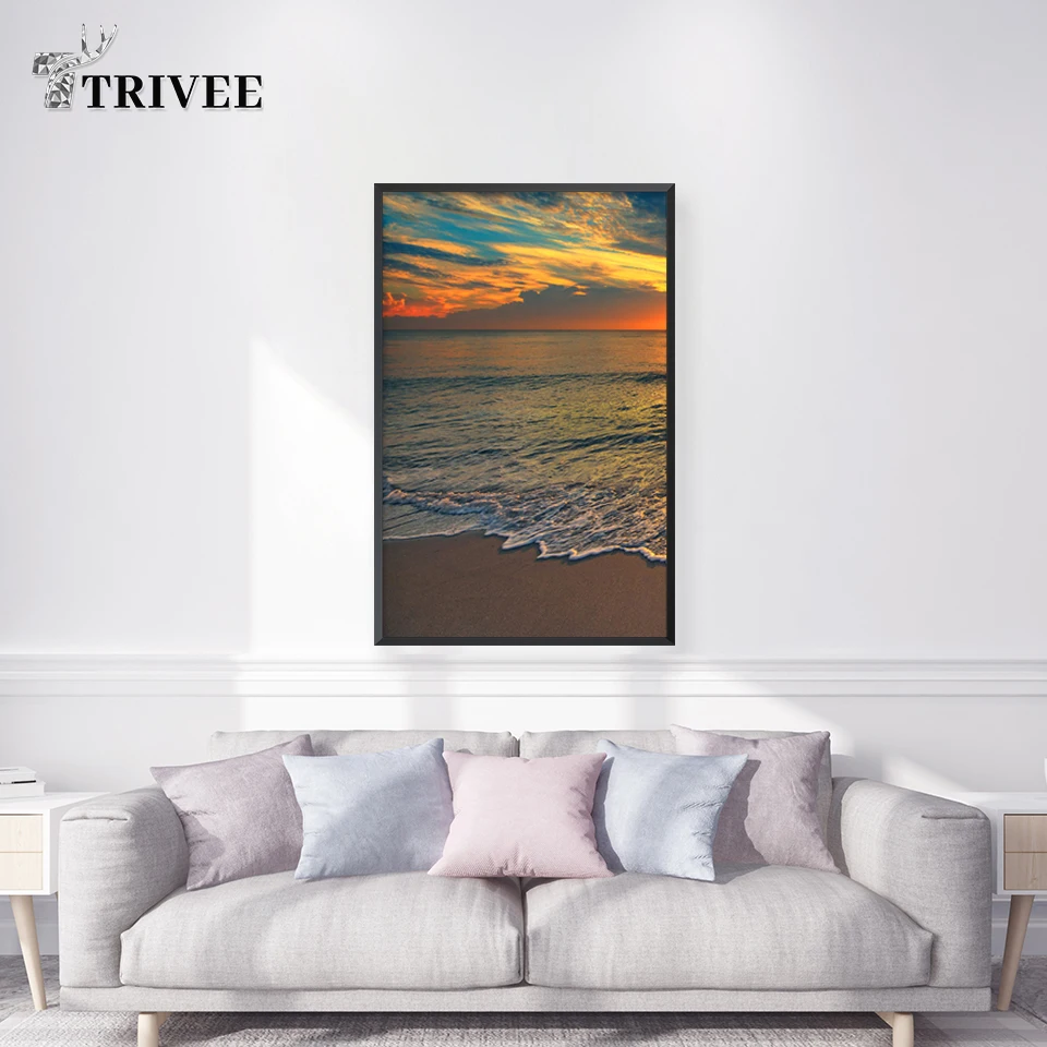 Постер на холсте с изображением заката пейзажа природного моря пляжа панорама