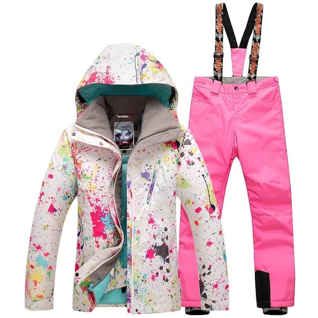 White rose pink pant Женская теплая, водонепроницаемая, ветрозащитная яркая красивая горнолыжная куртка, горнолыжные костюмы для женщин горнолыжный костюм для женщин, лыжный костюм женский зимний, куртка мужская сноуборд, беговые лыжи - Цвет: White rose pink pant