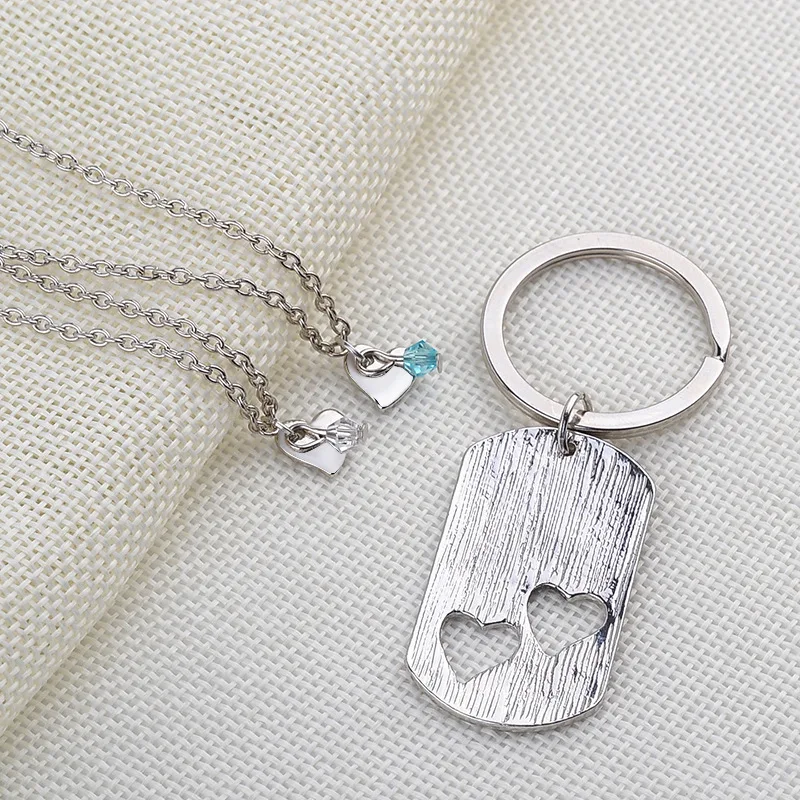 Yisoso 3pcs/set Hot son daughter Daddy Hollow double Love heart Letter Pendant Necklace Keychain Family Jewelry XL077 | Украшения и